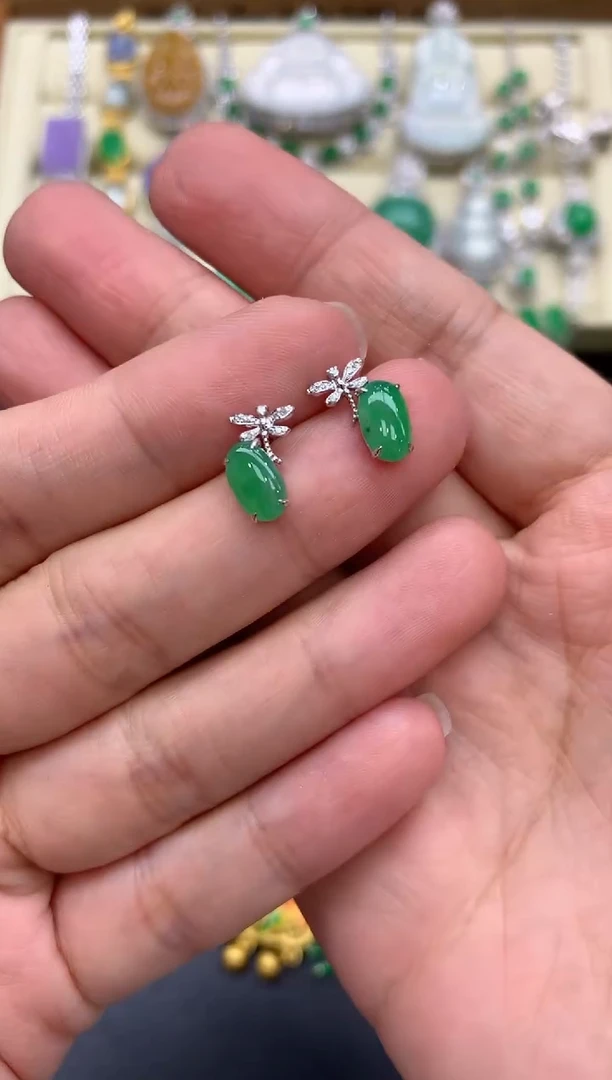 翡翠18K金镶嵌耳饰332-中国好珍宝