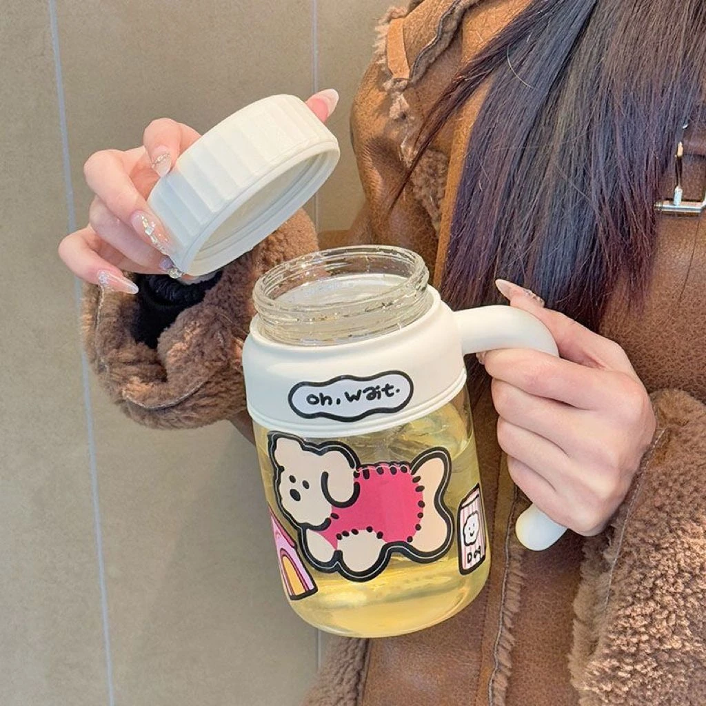 简约便携大容量水杯女新款2025带把女士办公室泡茶水分离杯子男生