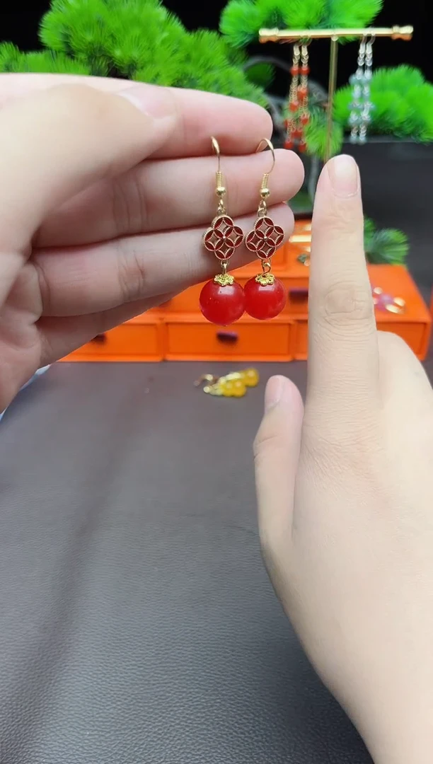玛瑙/玉髓耳饰银S925镶嵌523