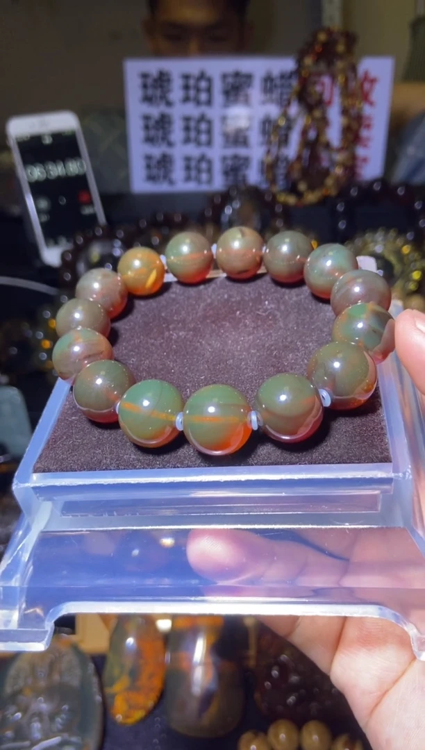 琥珀未镶嵌珠宝奇石手串14mm+