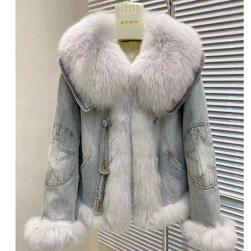 DOUSHEHUI   冰原细雪狐狸毛牛仔皮草服饰外套