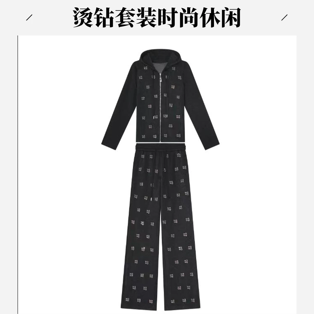 【合肥欢欢】“漫步街头”秋装新款烫钻显瘦连帽阔腿休闲套装女69039