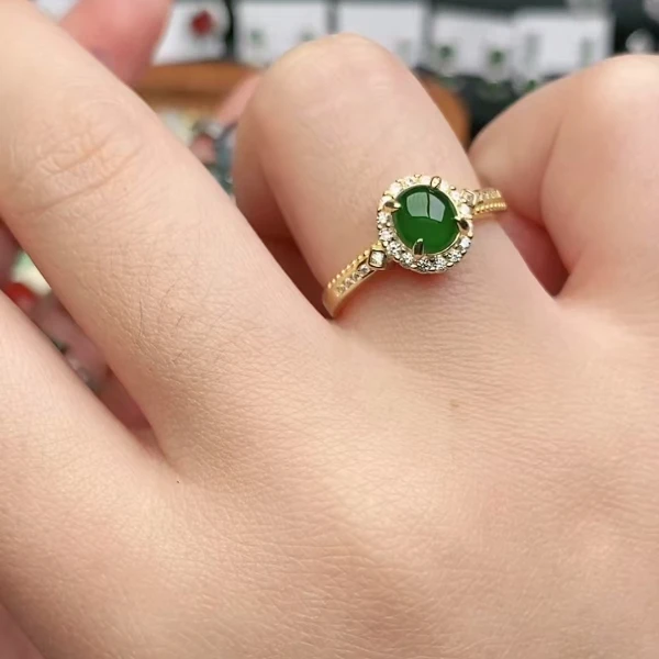 鑫辰珠宝天然A货翡翠银镶嵌设计款开口女戒指时尚百搭