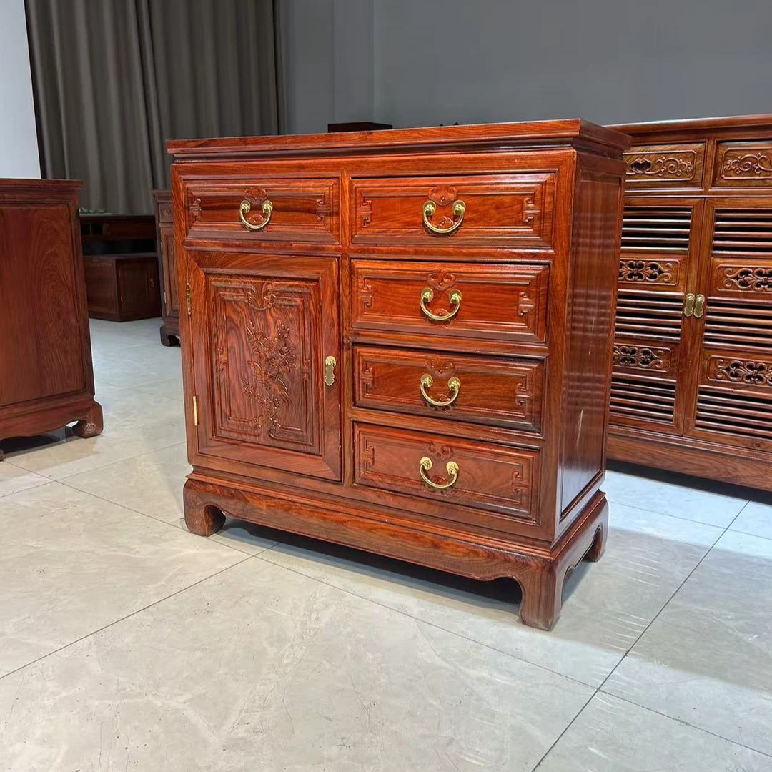 红木家具刺猬紫檀储物柜非洲花梨木五斗柜