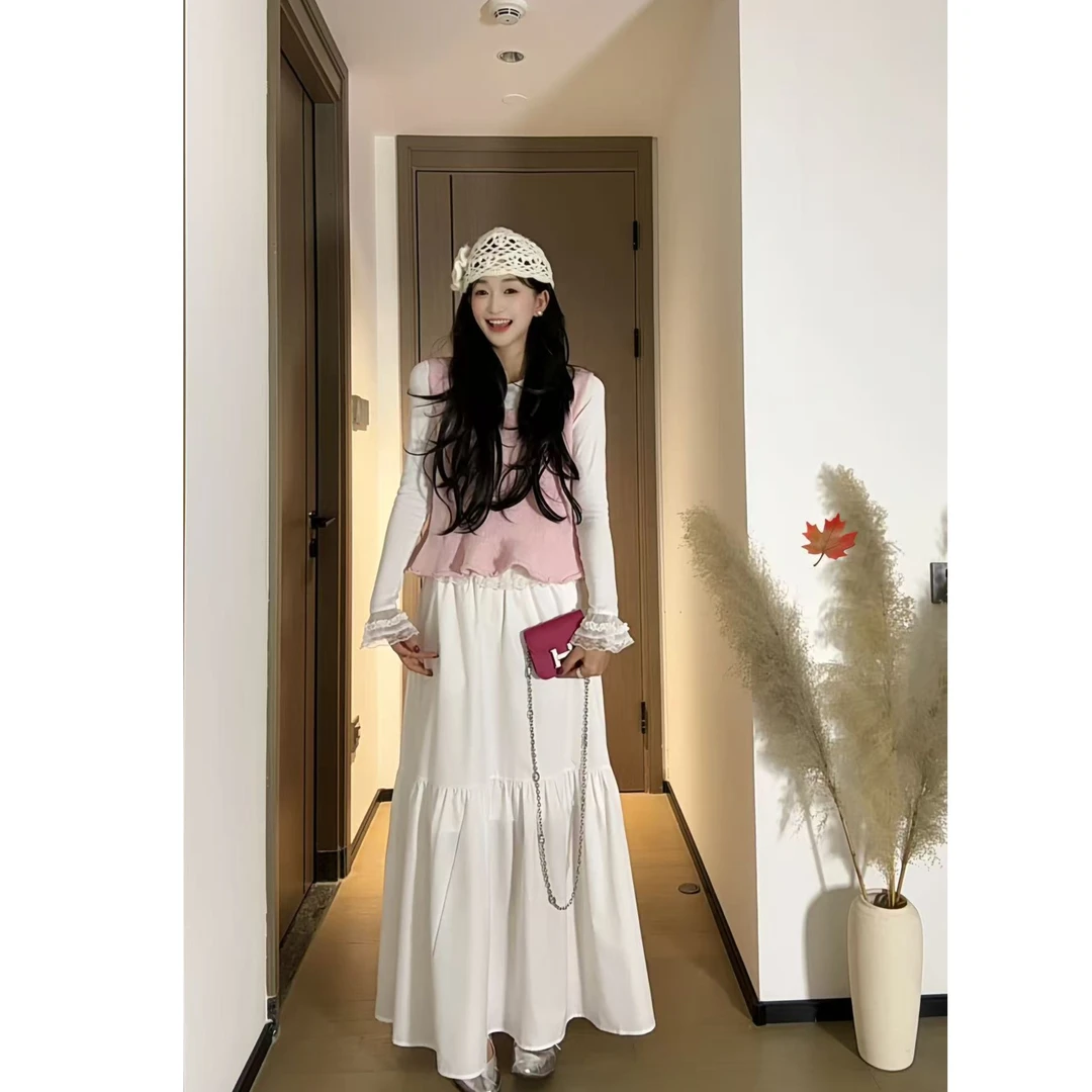 韩系设计感下摆V领纯色无袖小衫女2025秋季新款针织马甲上衣B027