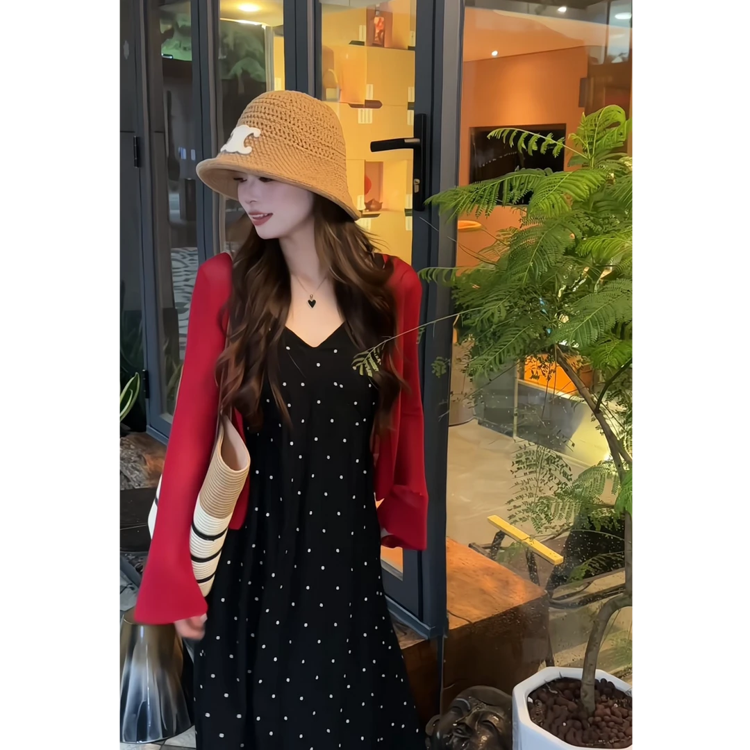 V领薄款冰丝防晒开衫薄款喇叭袖披肩一粒扣外搭夏季短上衣#8965