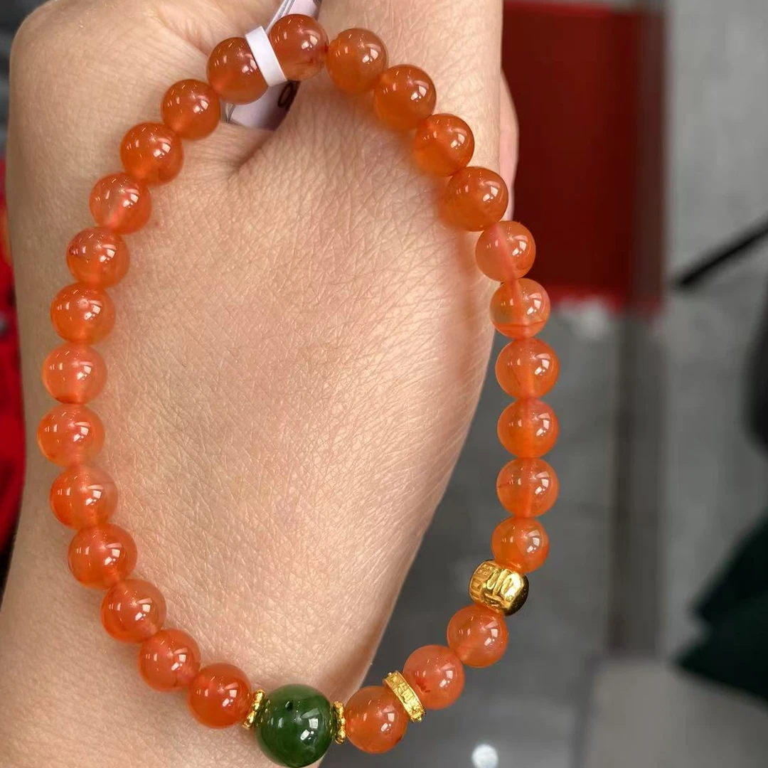 约6-7mm冰红南红玛瑙圆珠DIY手串多样性发一