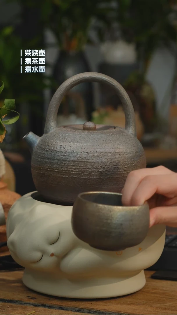 铁胎柴烧800cc 一壶一龙窑禅定杯（可备注有字无字）