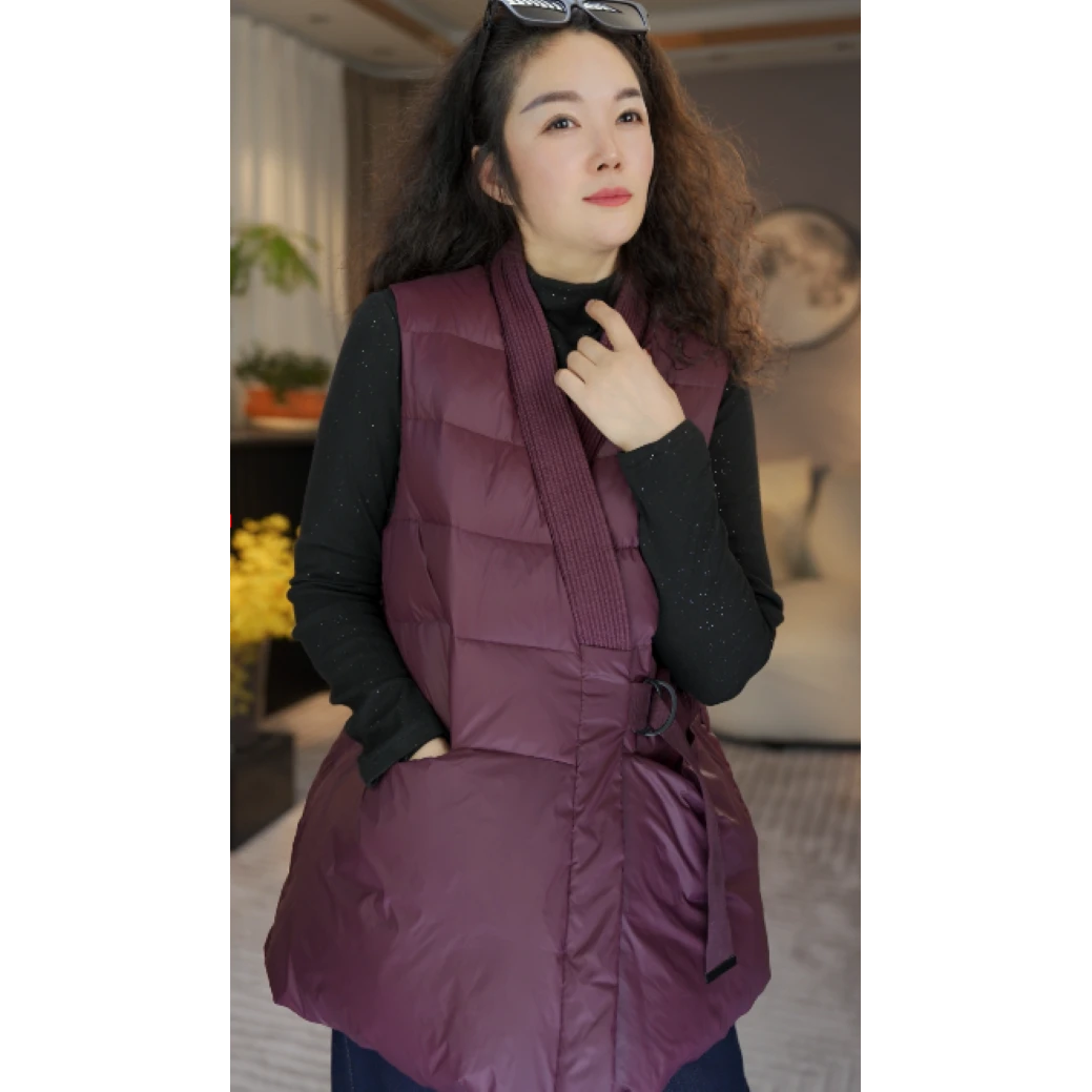 JIUER欧韩时尚百搭简约收腰系带慵懒风羽绒马甲22636