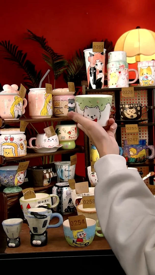 杯子瓷DIY景德镇创意手绘陶瓷卡通风西高地手握杯