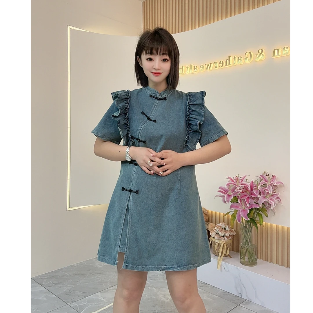 【鑫焱甄选】2025新中式水洗软牛仔国风套装盘扣设计显瘦百搭