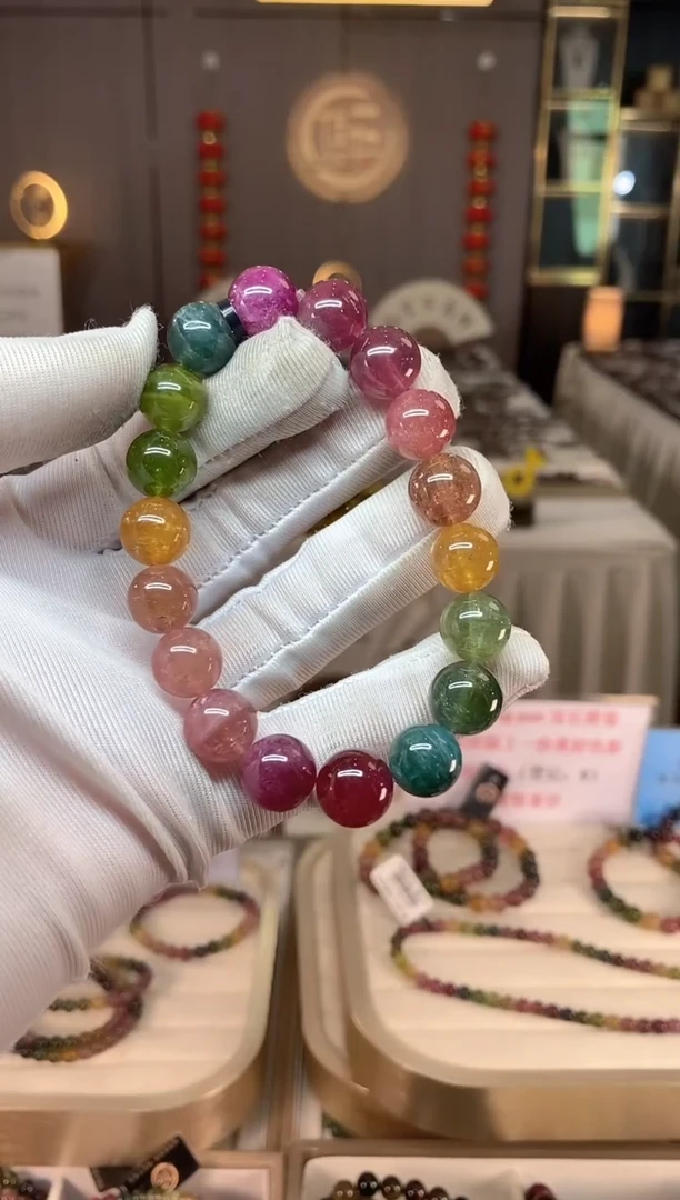 未镶嵌老矿碧玺彩虹单圈手串11mm+碧玺xion多样性发一条