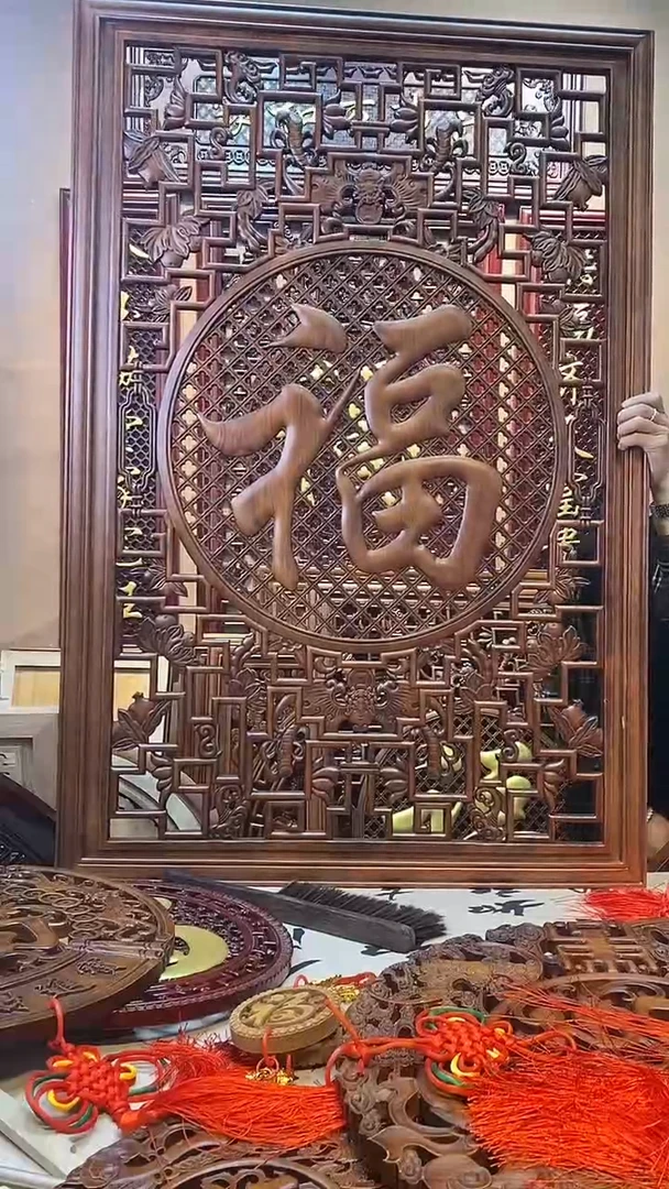 【闪购商品】香樟木木雕中堂四件套1.2*1.4m仿古色