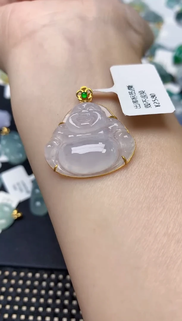 颈饰18K金镶嵌翡翠天然缅甸A货翡翠