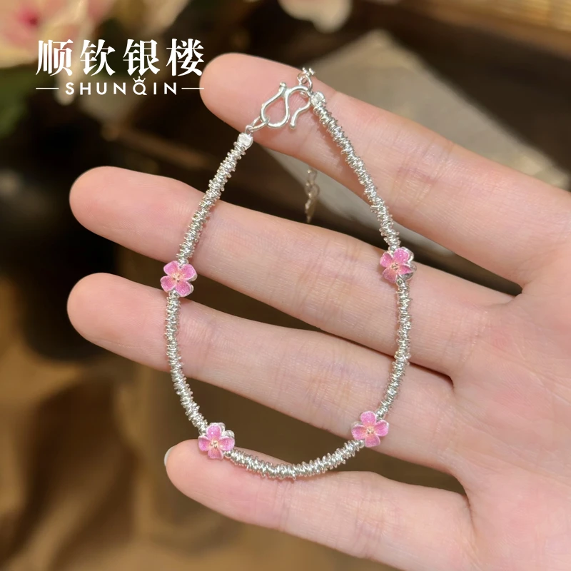 顺钦银楼 足银手链 【如泽手链】足银999桃花甜美盘缠手链