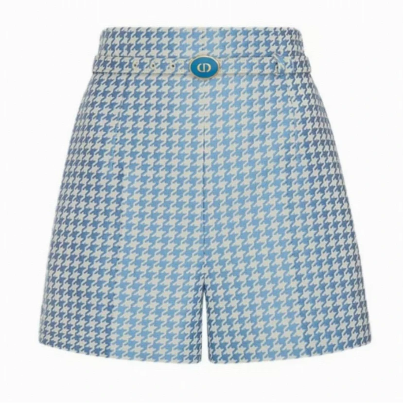 未使用 DIOR/迪奥 棉质混纺干鸟格提花休闲短裤 蓝色/32