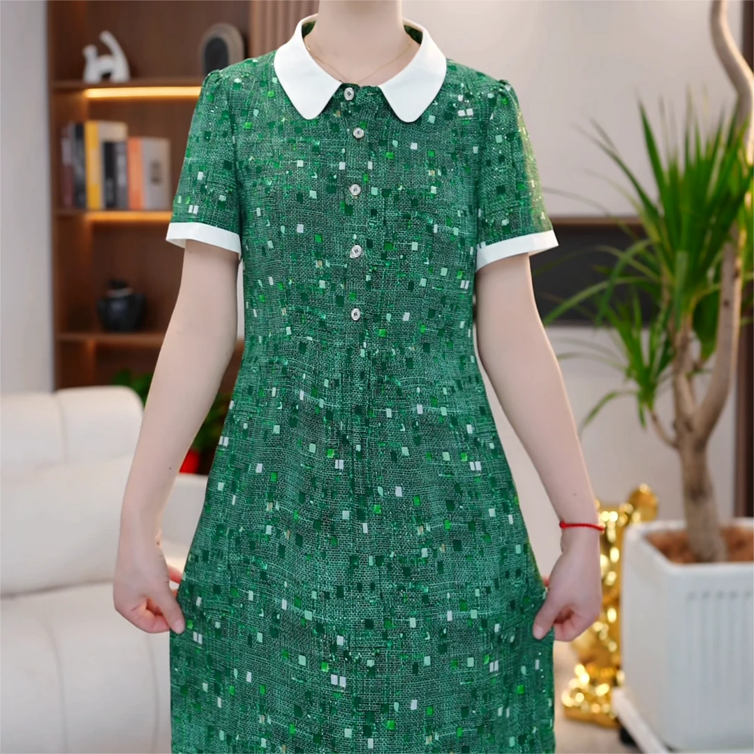 2025气质时尚轻奢新款爆款显瘦绿色夏季连衣裙