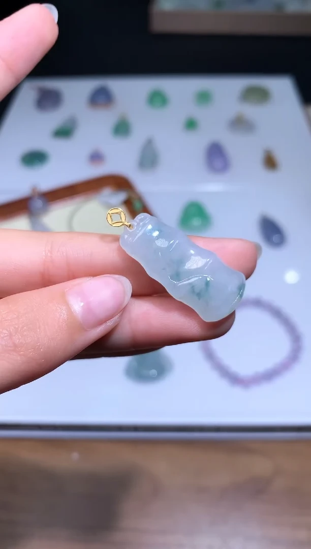 吊坠(不含链)18K金镶嵌翡翠29竹节