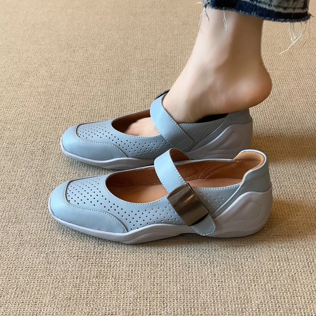 RubyL/3cm春季新款通勤透气舒适时尚内增高平跟拼色浅口单鞋女款