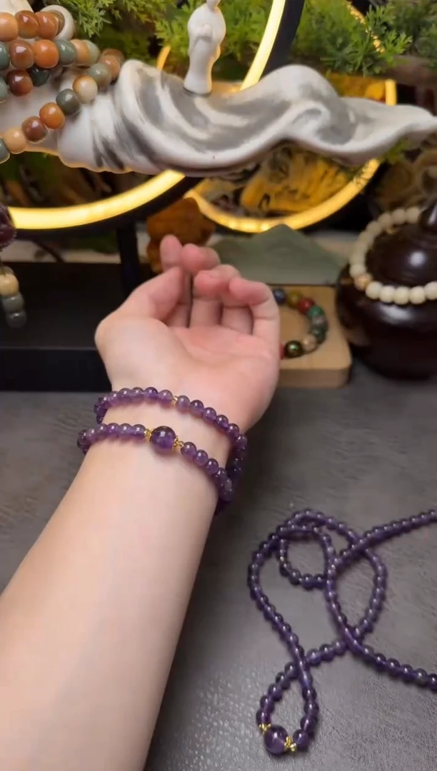 紫晶手链未镶嵌紫水晶双圈圆珠