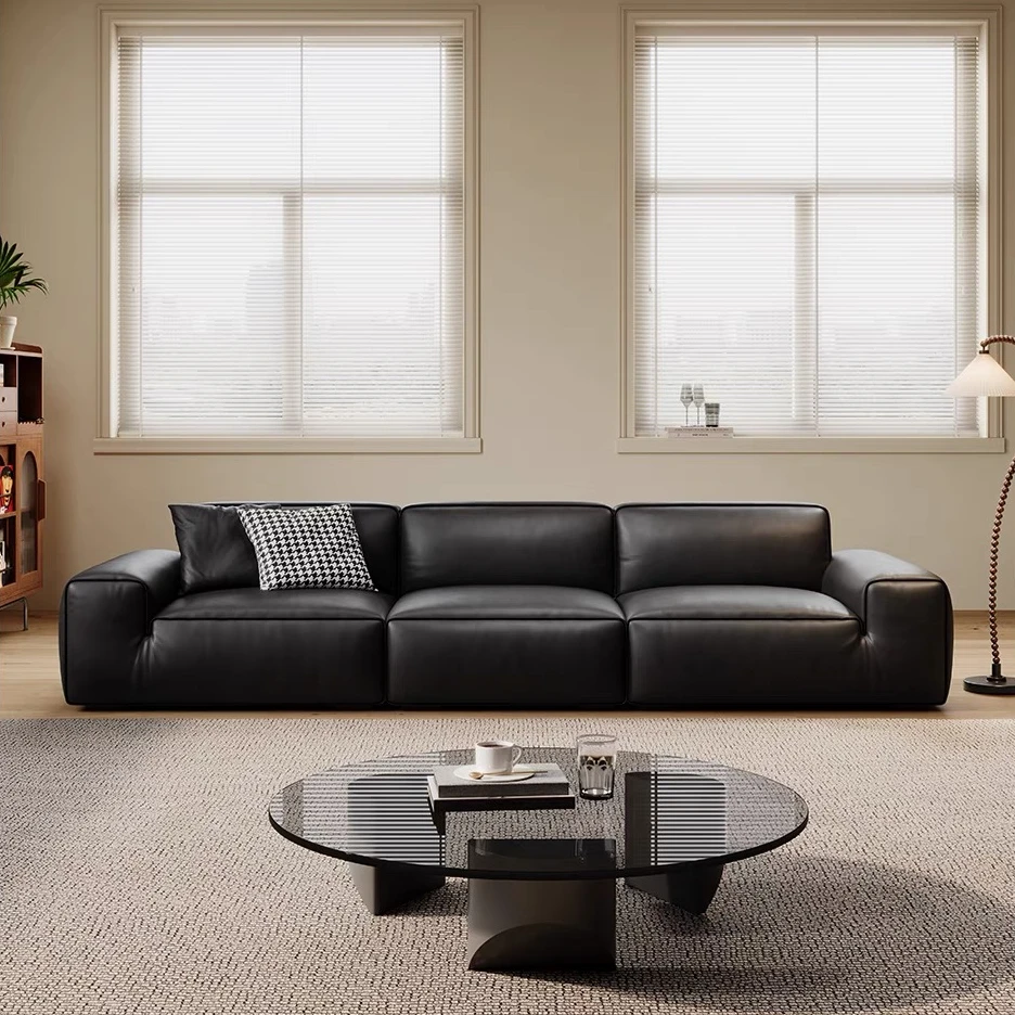 乐致柏林家具2.6~3.0厚全粒面全青皮大黑牛头层牛皮沙发