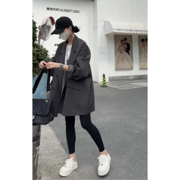 硕哥新款中长款西装外套 时尚宽松百搭上衣韩版休闲气质 21303