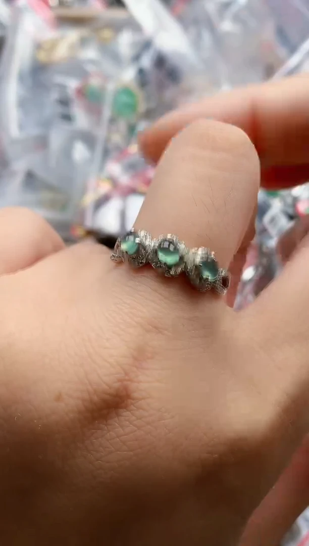 银S925镶嵌戒指翡翠天然A货缅甸翡翠