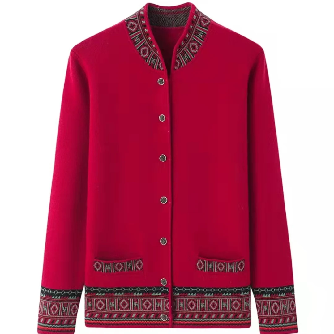 民族风加厚立领中老年妈妈开衫气质妈妈装