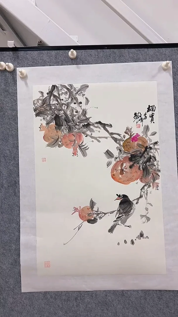 国画李文峰四尺三开花鸟