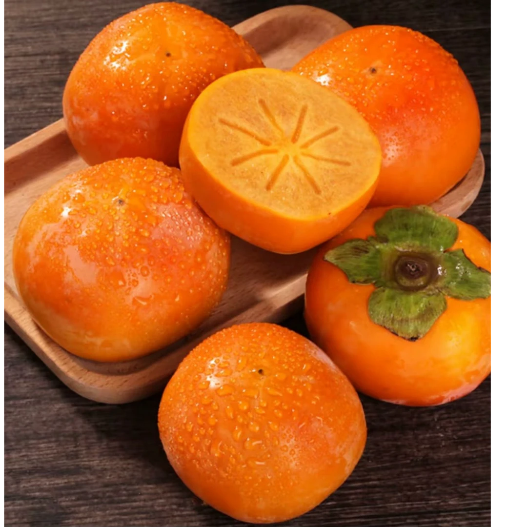 陕西农家巧克力脆柿 皮薄肉厚 脆甜多汁黄硬柿子整箱