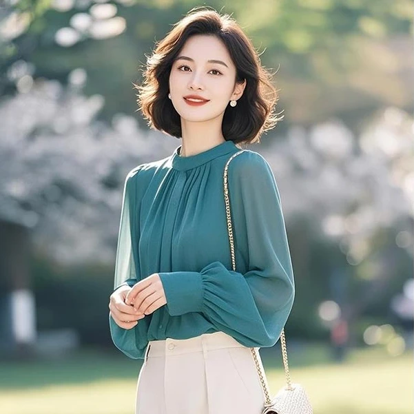 时尚精致优化长袖衬衫女士2025春夏新款百搭气质显瘦宽松长袖衬衫