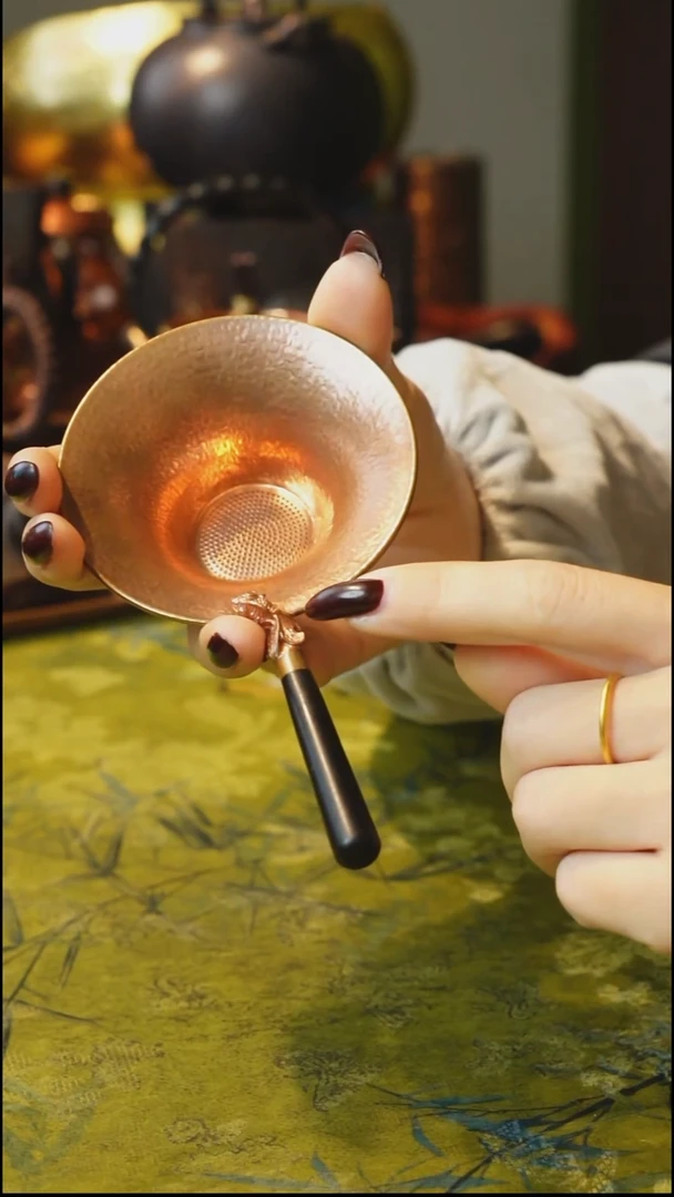 纯紫铜原色木柄茶漏