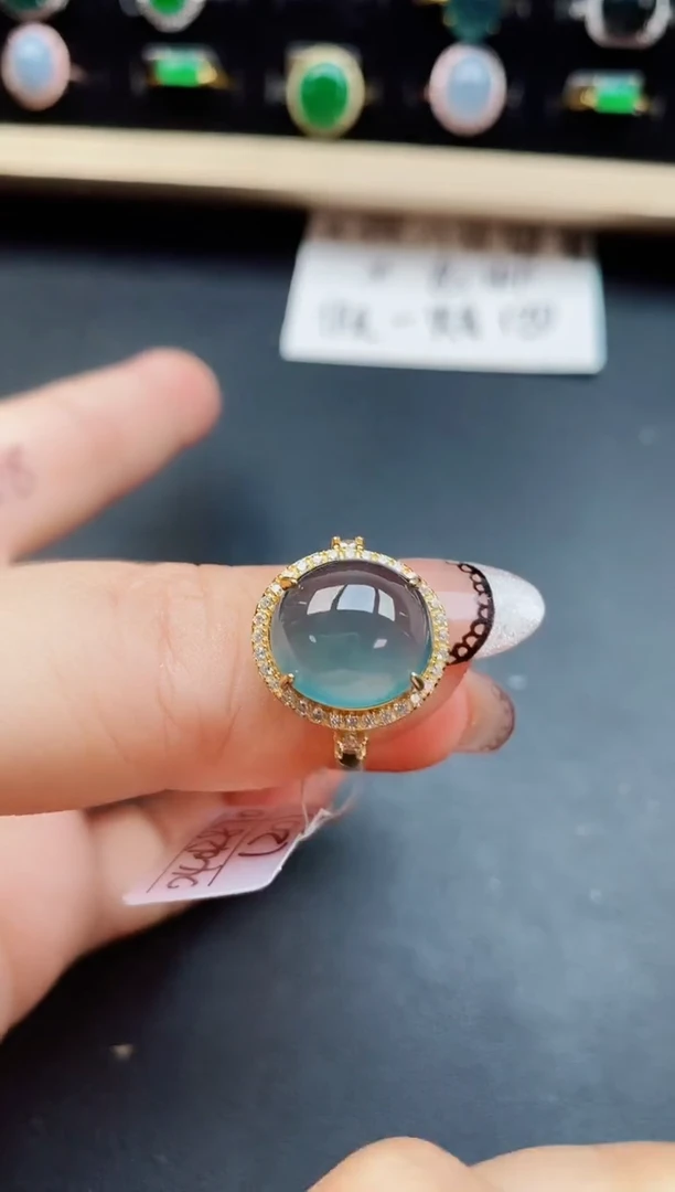 翡翠戒指银S925镶嵌50850