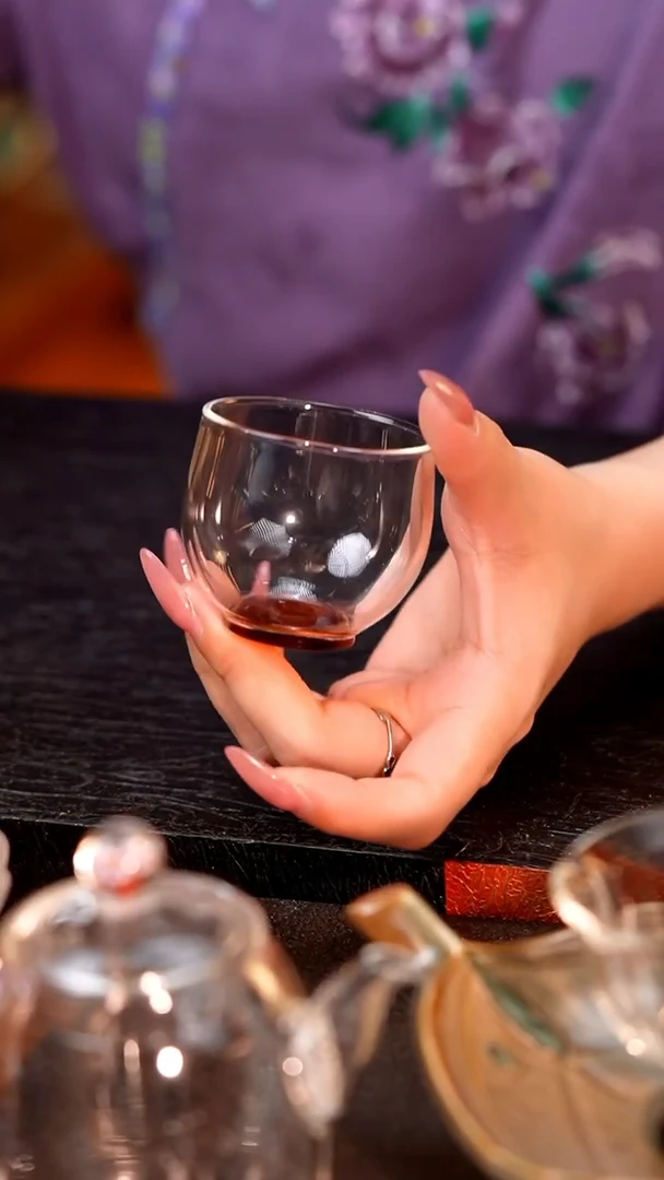 暗香疏影/圆融杯/手工彩璃窨底/琥珀