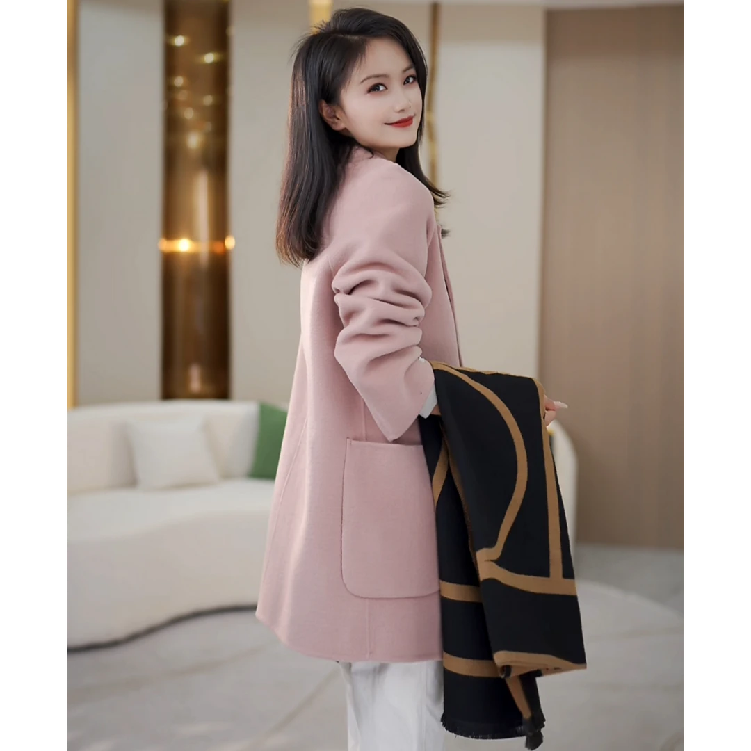 伊人国度七夕双面100%纯羊毛大衣秋冬季新款气质时尚西装领呢外套