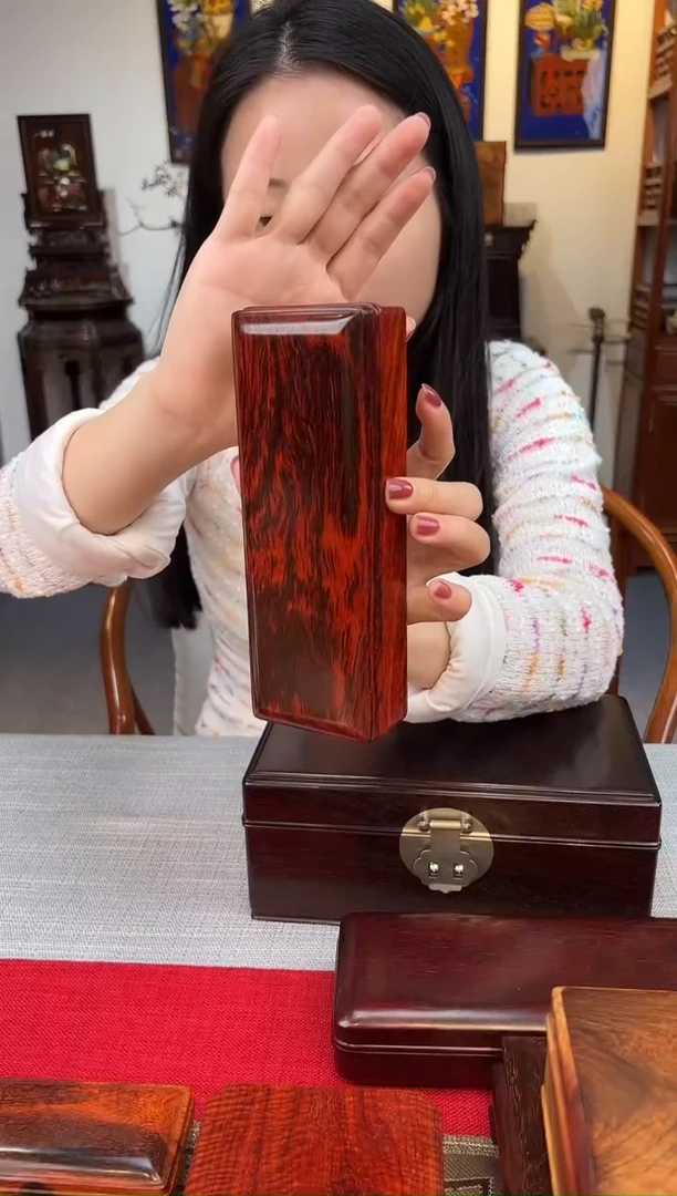 紫檀木类成套家具天地盖文盒   一木挖   一物一拍