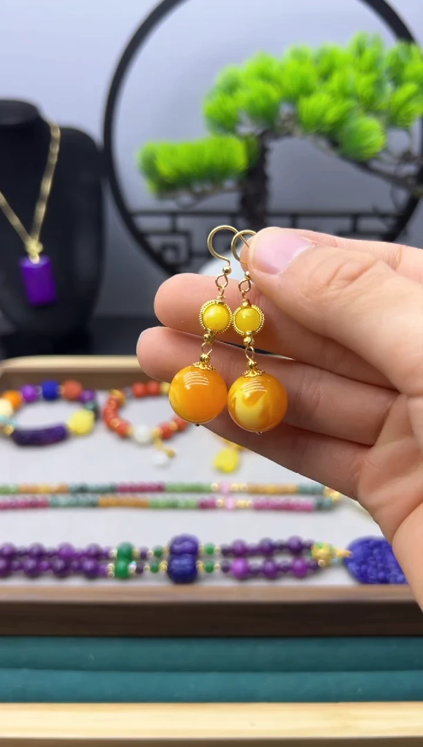 【闪购商品】蜜蜡耳饰14K金镶嵌E208