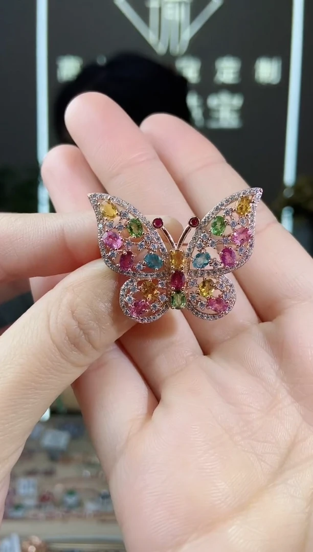 【闪购商品】碧玺胸针银S925镶嵌胸针