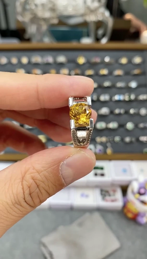 银S925镶嵌戒指黄晶U**?15