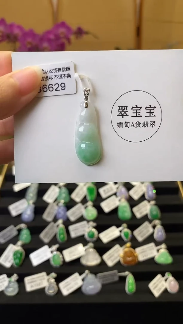 颈饰18K金镶嵌翡翠B6629 福豆 含运营费