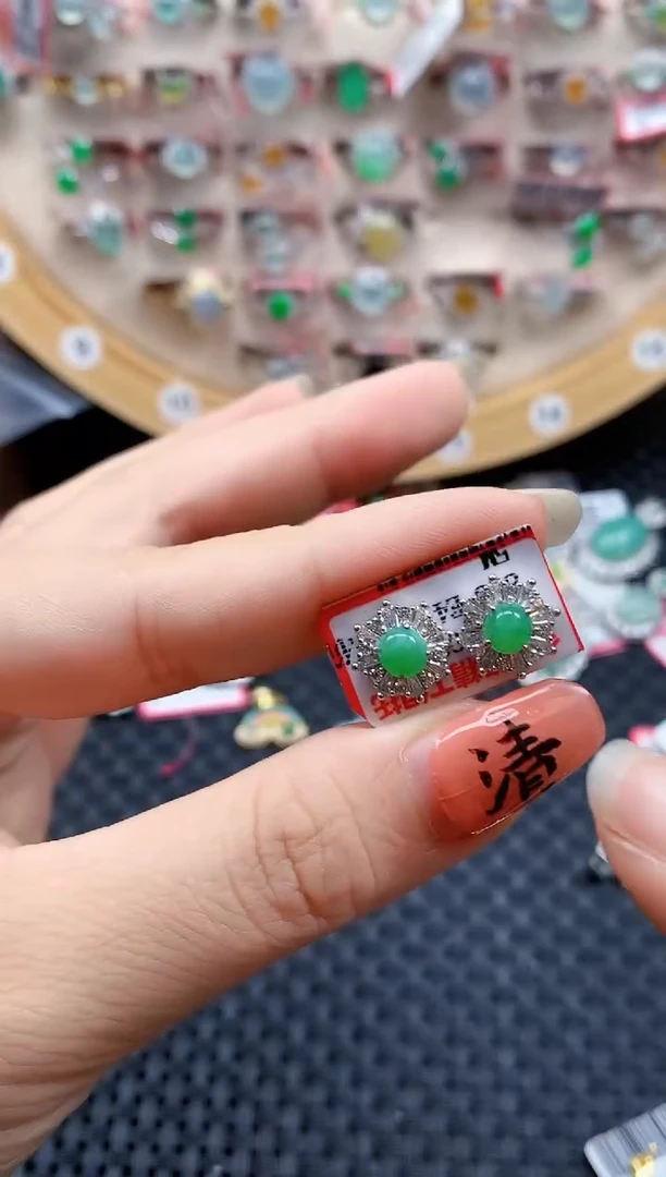 银S925镶嵌戒指翡翠天然A货缅甸翡翠