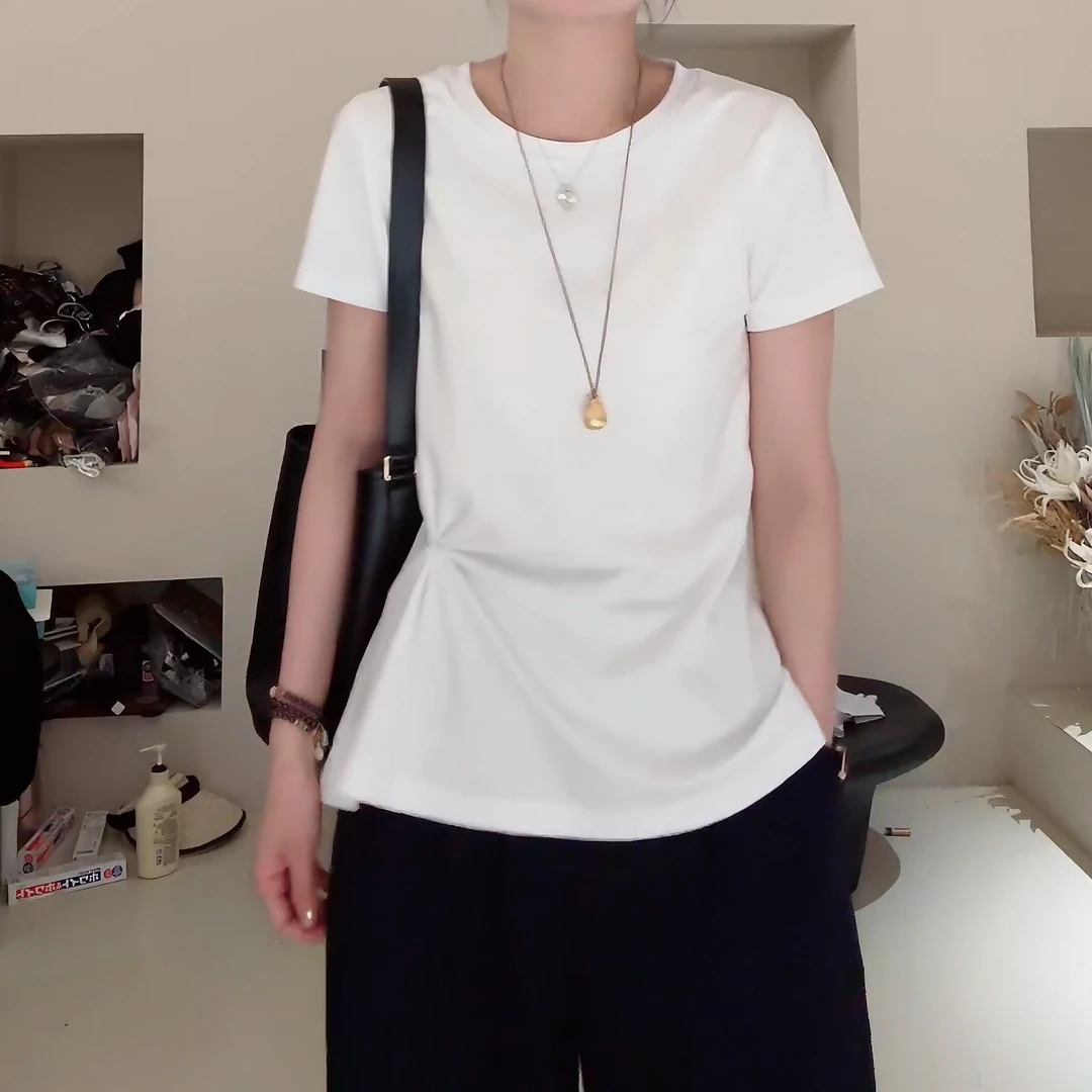 【纸片人】2025夏季新款捏褶T桖小众感柔软遮肉显瘦短袖女LK2503955