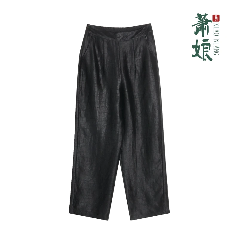 萧娘【金榕】缎龟香云纱新中式直筒裤桑蚕丝百搭宽松国风XN1987