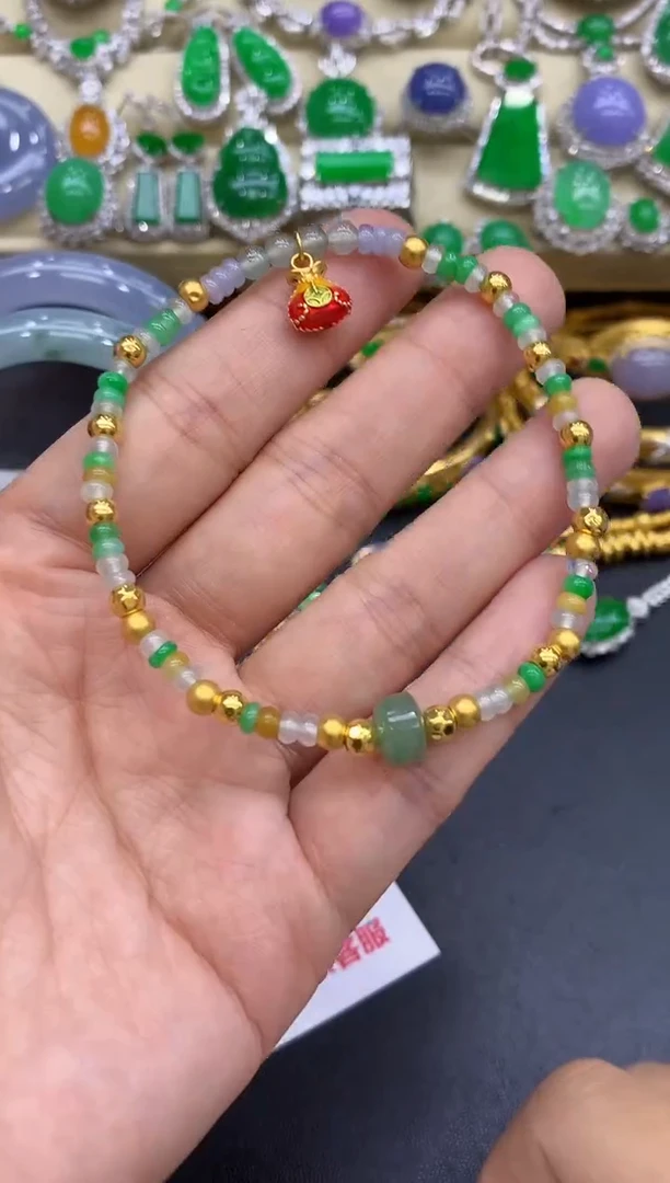 足金镶嵌手链翡翠378-中国好珍宝