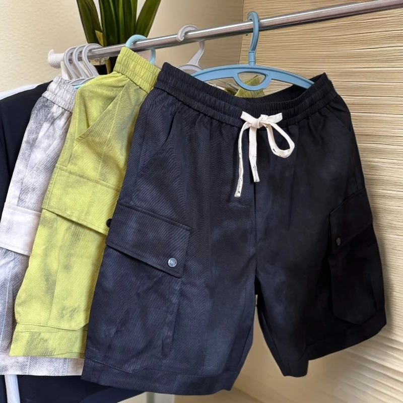 夏季扎染短裤男夏季港风宽松中裤时尚潮流工装裤
