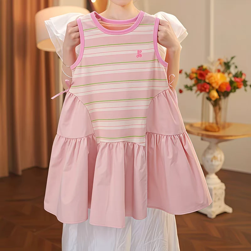 千金风女夏季公主风连衣裙女童韩版中大童无袖洋气条纹小女孩裙子