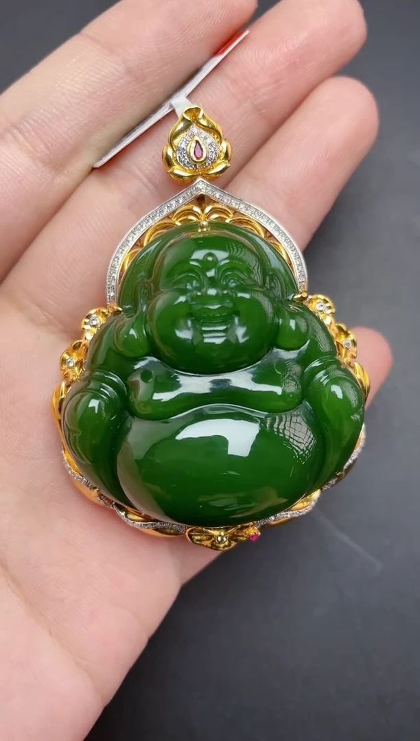 【闪购商品】和田玉吊坠18K金镶嵌收藏级佛公吊坠