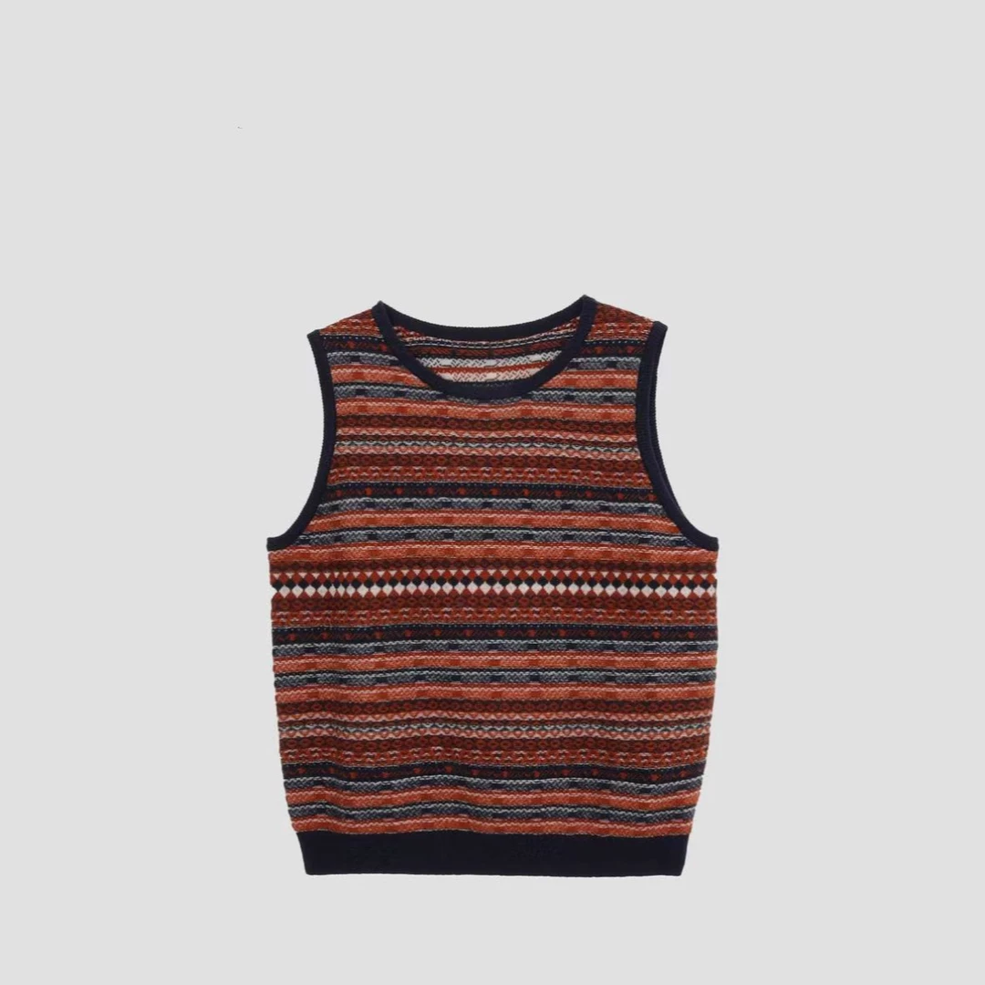 【糯】洋气针织时尚7色拚纱12针波西米亚风女士春款新款提花马甲