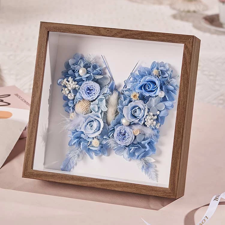 礼品蝶恋花永生花相框天空蓝浪漫送女友老婆朋友礼物纪恋日生日