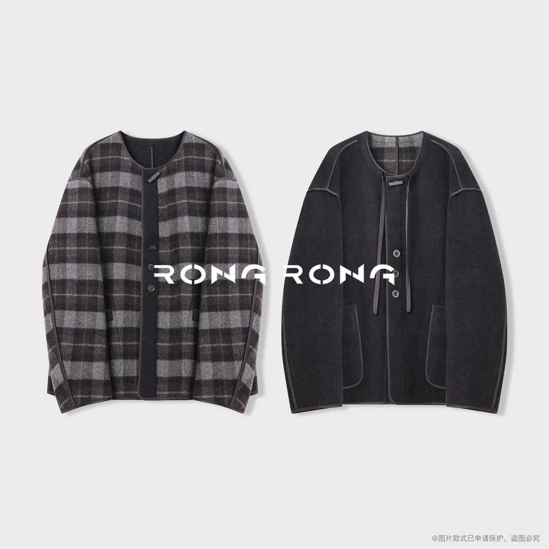 溶溶【格韵美学】RONGRONG 绵羊毛羊驼毛双面呢英伦风格纹外套58001